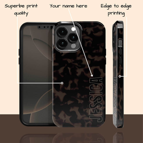 Custom Name Dark Tortoiseshell iPhone Case - Vertical